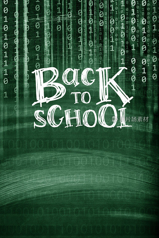 BACK TO SCHOOL字母与二进制代码背景，电子学习的概念